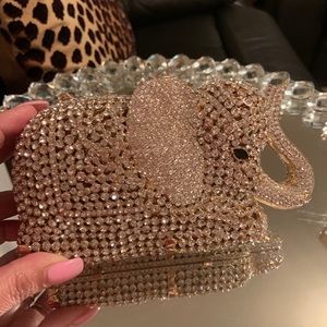 Rhinestone elephant clutch purse